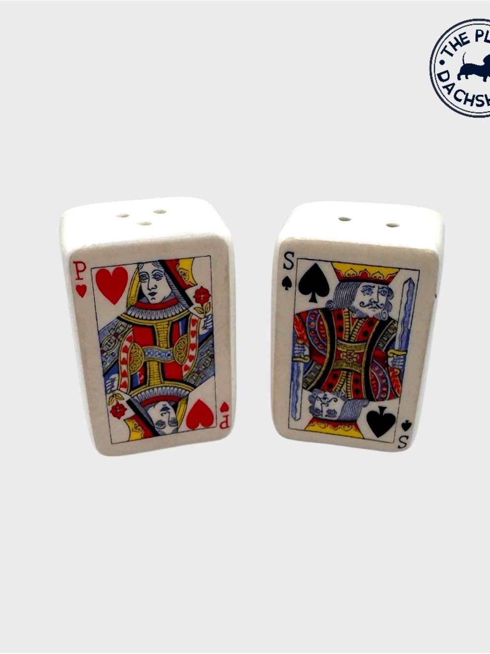 Vintage Small Playing Card-Themed Ceramic Salt and Pepper Shakers